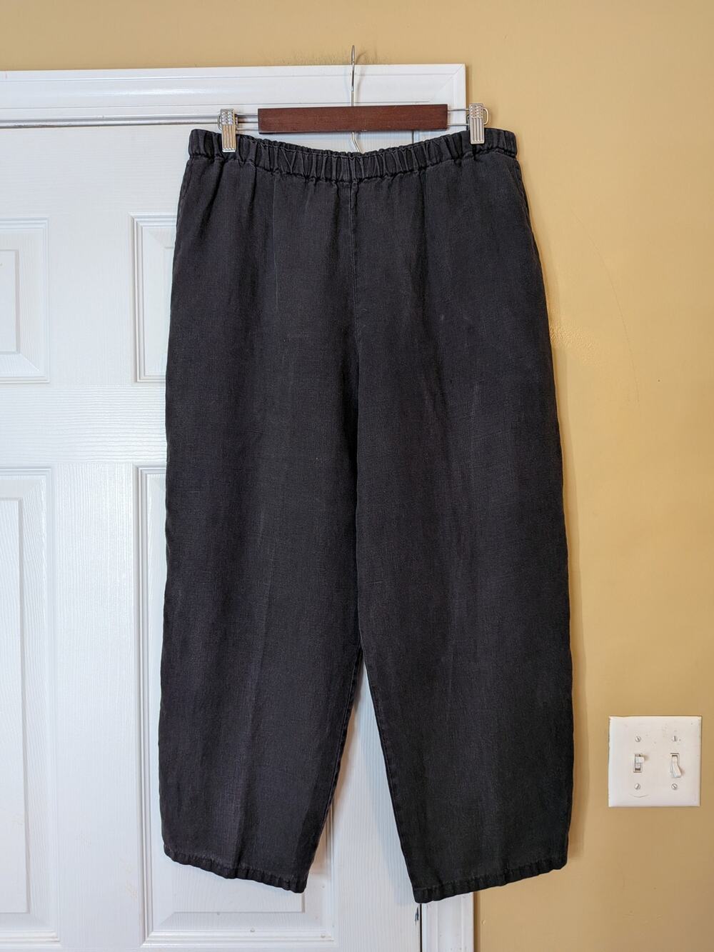 Vintage 90s FLAX Jeanne Engelhart 100% Linen Cropped Pants Small Black Lagenlook